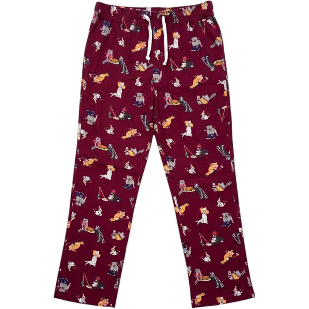 Old Navy Womens Small Burgundy Festive Animal Print Cotton Flannel Pajama Pants